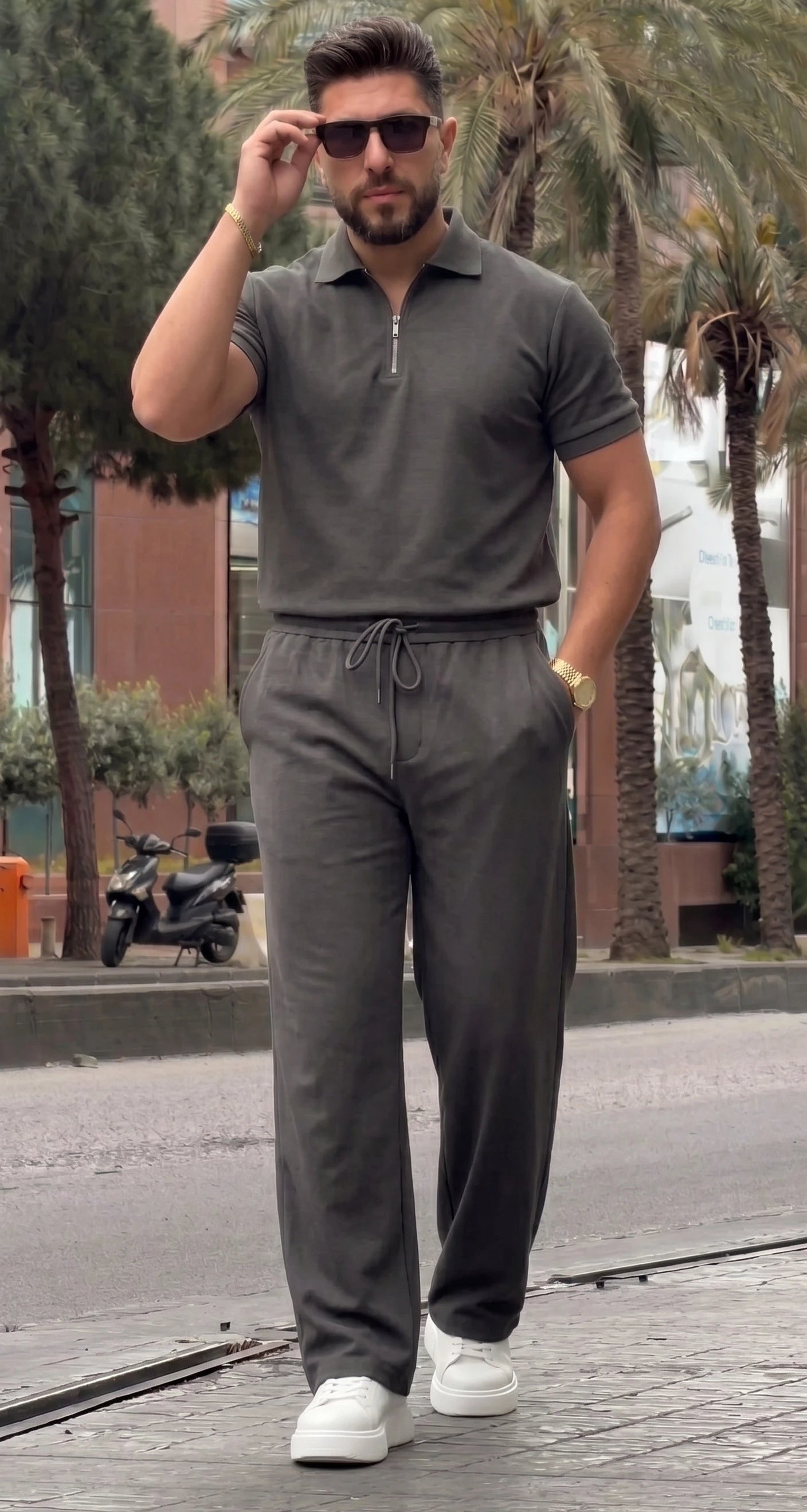 Short-Sleeve Zip Collar Co-ord